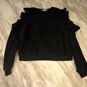 Rebecca Minkoff Womens Black Solid Cold Shoulder Ruffle Sweatshirt Size L 0069